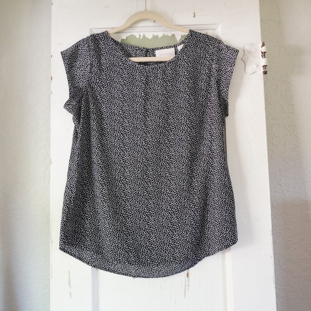 Chicos Giraffe Print Black and White Blouse